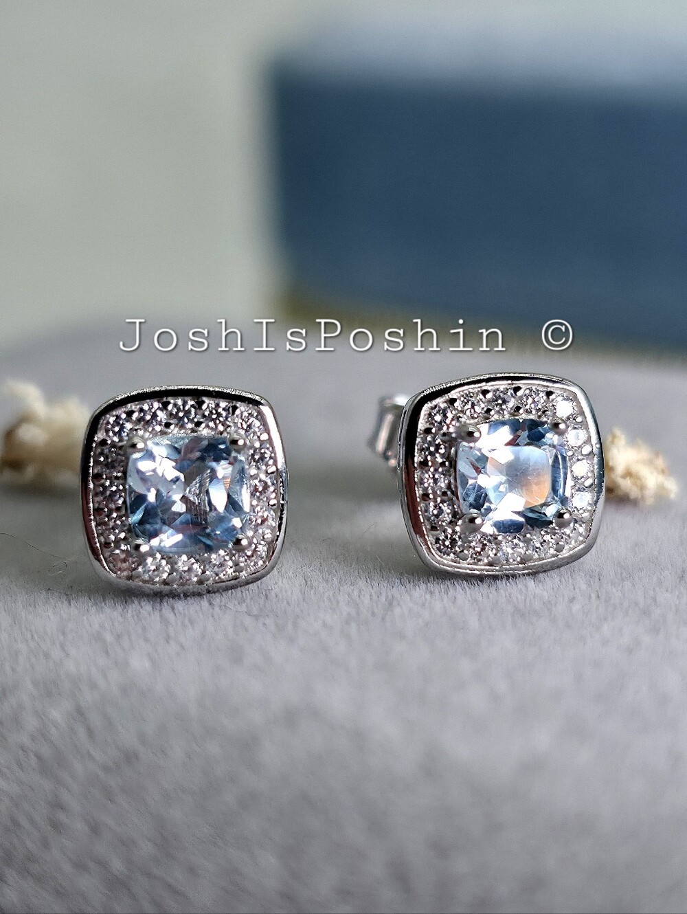 Natural Blue Topaz Stud Earrings In Sterling Silver